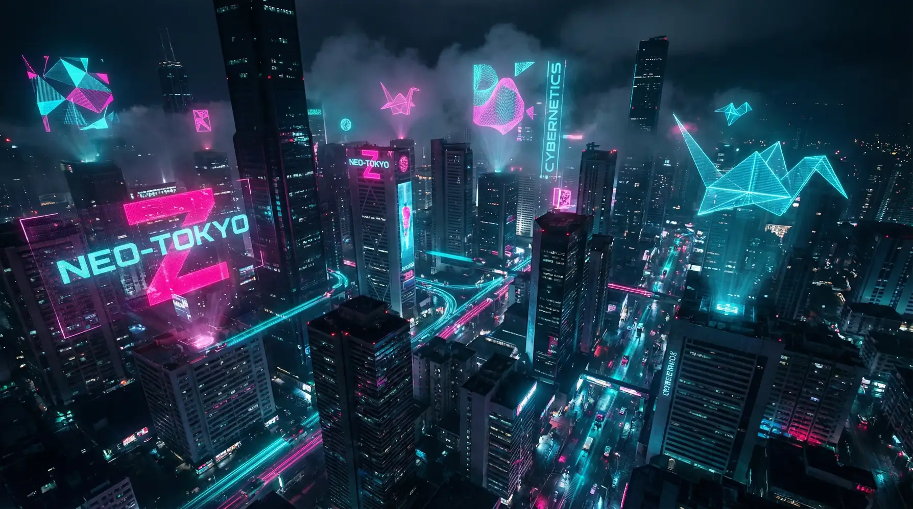 赌博应用 - 赛博朋克折纸艺术都市夜景全息背景